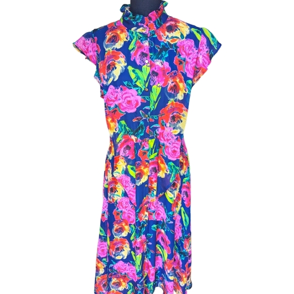 Julia Jordan Navy Floral Print Fit & Flare Dress Size 8 - Picture 5 of 16